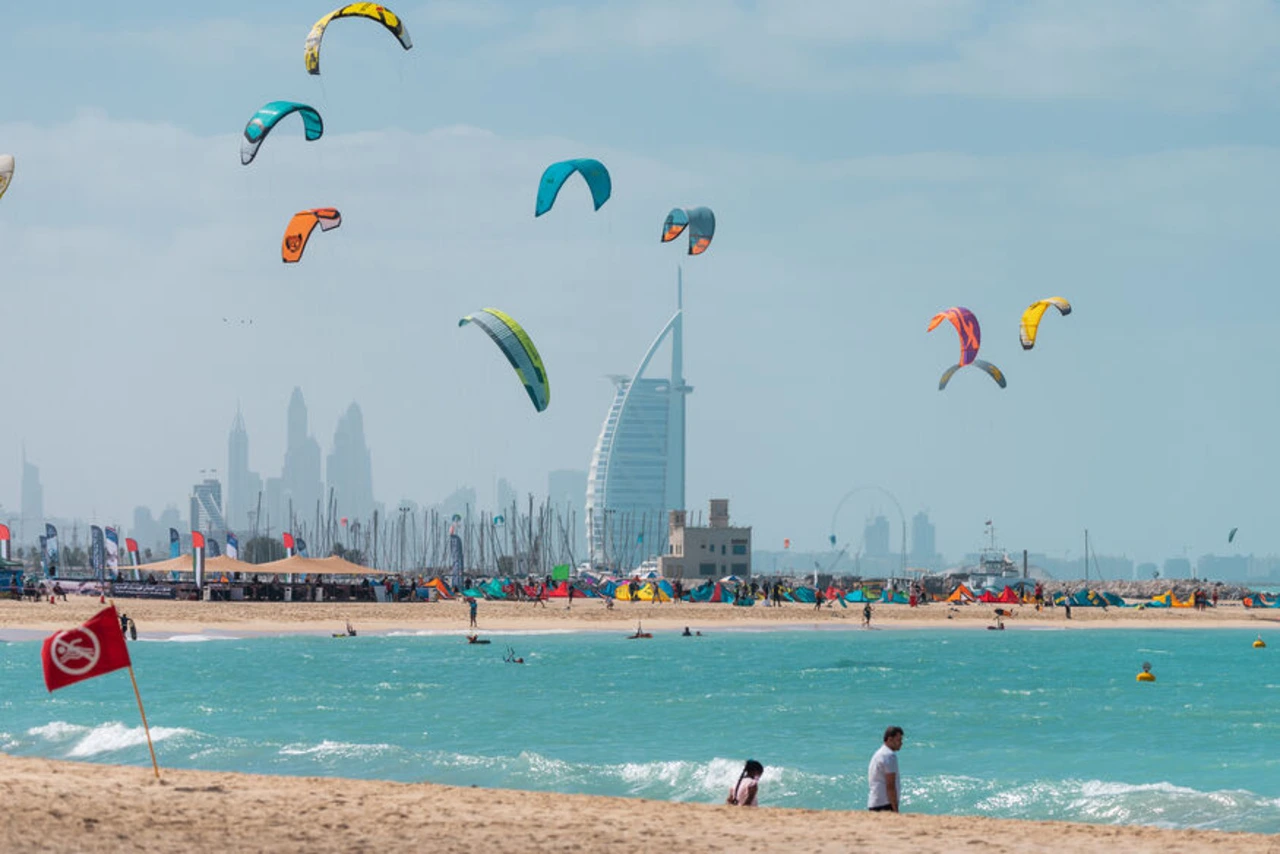 Your Complete Tourism Guide to Kite Beach Dubai 2026 10 Dubai UAE, A view of colorful kite belonging to Kite surfers flying over Kite beach in the sky of Dubai
