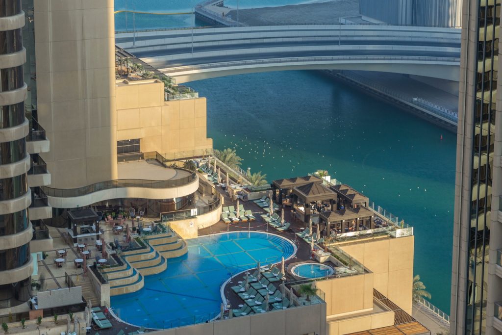 Travel to Dubai - Dubai Staycation Index 2026: 100 Hotels Ranked, Scored and Sorted - Photo: View of skyscrapers with swimmin