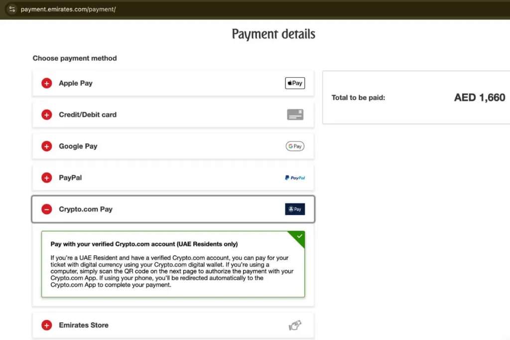 Steps for Emirates Crypto Payments on Web