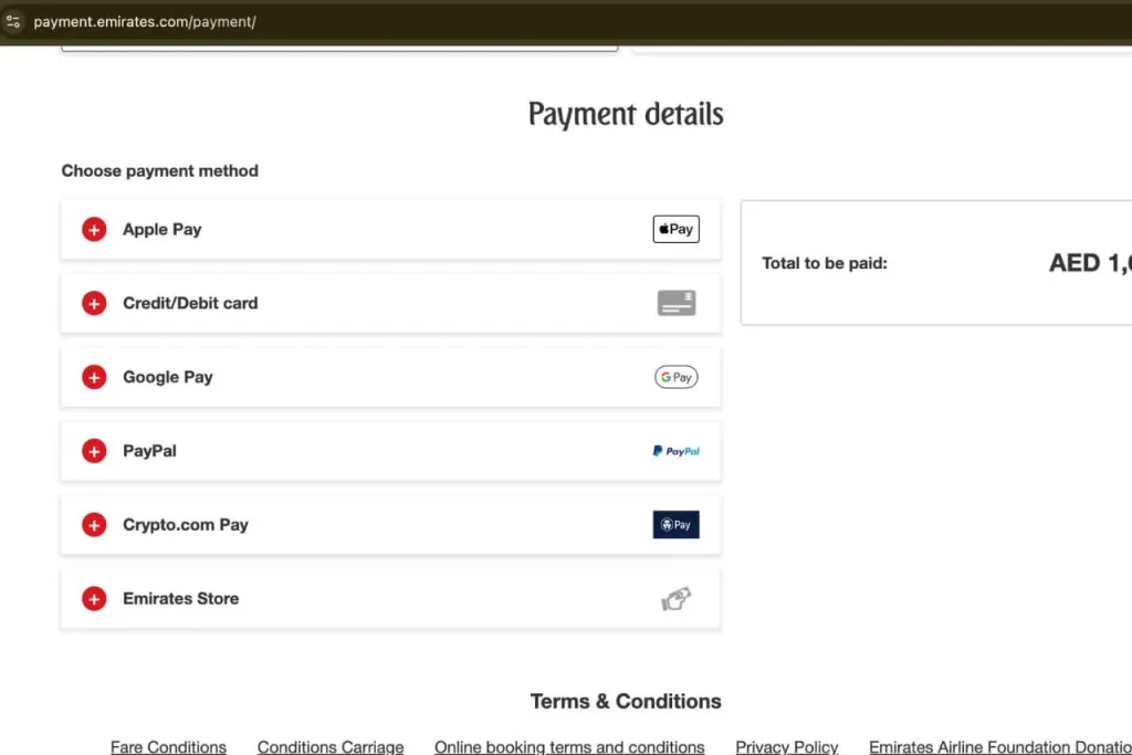 Steps for Emirates Crypto Payments on Web